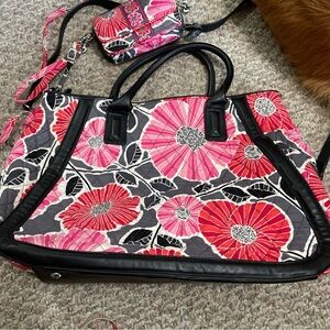 Vera Bradley handbag/ wallet pink grey   detachable shoulder straps for both.